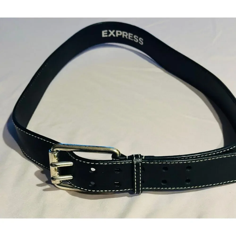 Express Y2K Women’s Wide Genuine Leather Brass Belt Black Size Large western